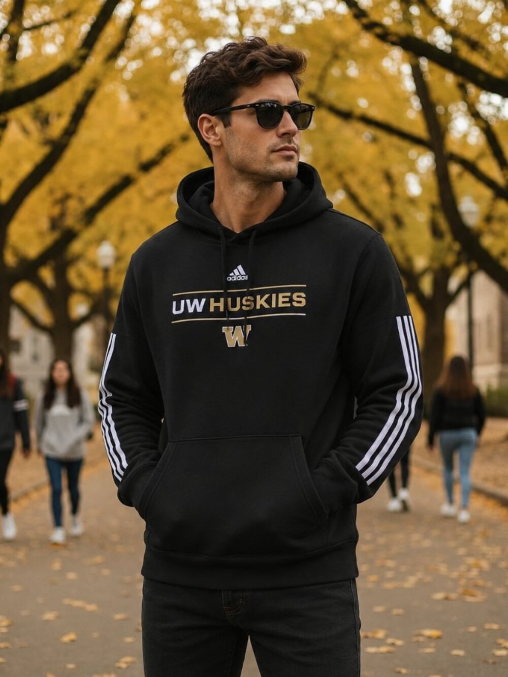 Adidas Men Size 2XL Huskies Black Duo Bars Lifestyle Pullover Hooded Sweatshirt